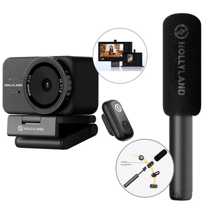 Hollyland Lyra UHD 4K Webcam Streaming Bundle with LARK A1 Wireless Mic + Hollyland Interview Adapter for Wireless Microphones Handheld and Desktop Use