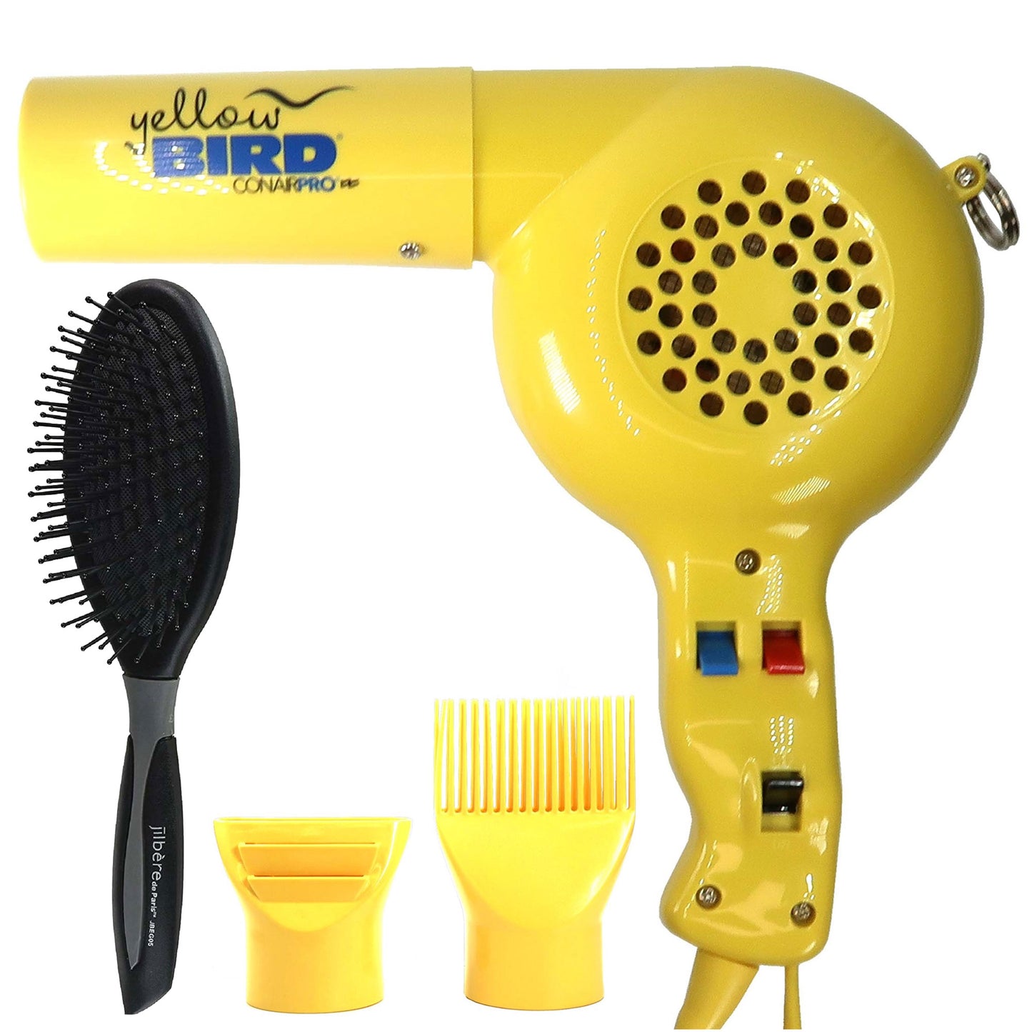 Conair Pro Yellow Bird Hair Dryer YB075W with Ergo-Grip Detangler Brush for Fast Styling