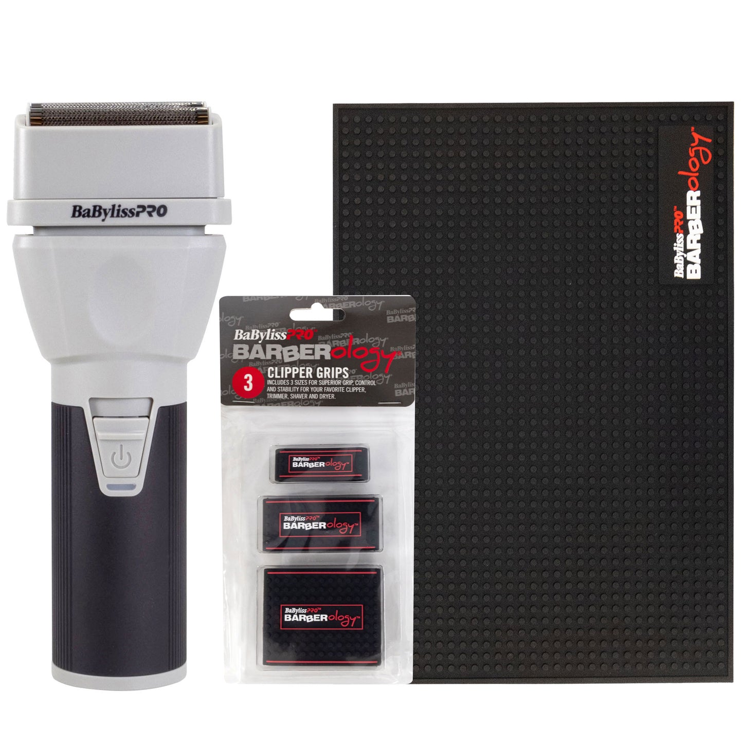 BaByliss Pro COREFX Professional Performance Double Foil Shaver FX75FS2 + Babyliss Barberology Professional Barber Mat + BaByliss Pro Barberology Clipper Grips - 3 Pack BBCKT8-PK