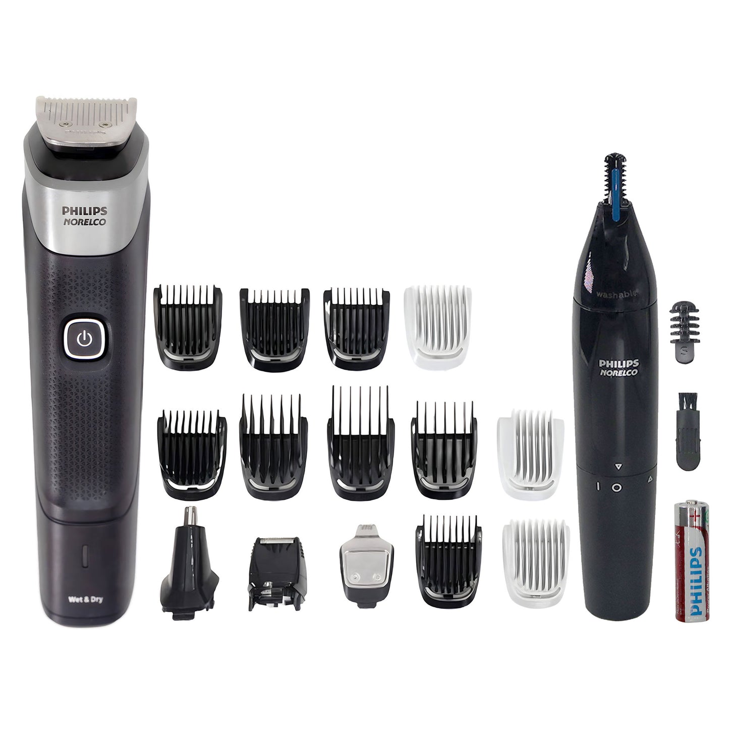 Philips Norelco Multigroom 5000 All-in-One Trimmer + Philips Norelco Ultimate Comfort Nose Trimmer 1000 Battery Powered NT1605/60 for Nose, Ear, and Eyebrows