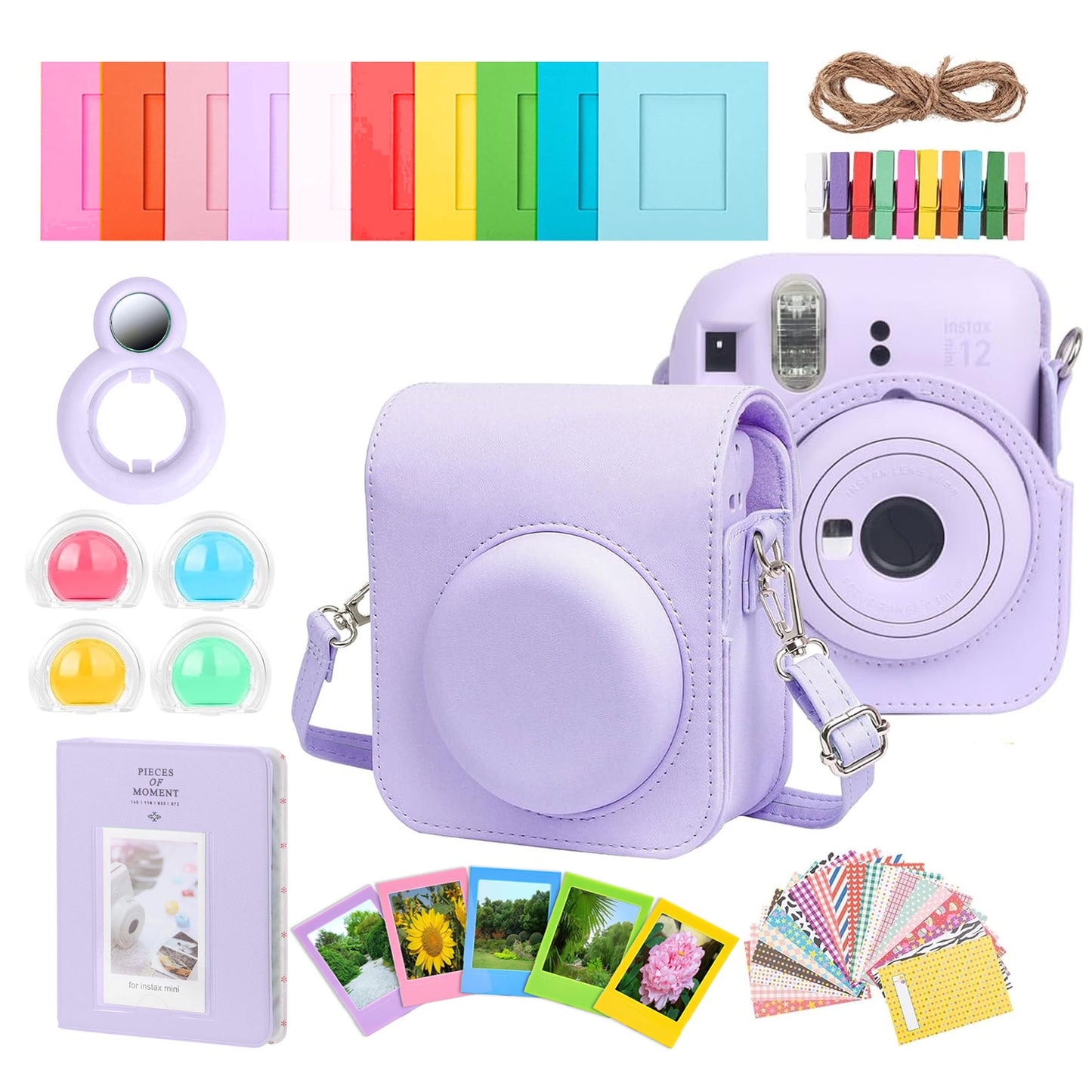 FUJIFILM INSTAX MINI 12 Instant Film Camera (Lilac Purple) + Complete Accessory Kit for Fujifilm Instax Mini 8/9/11/12 ÃƒÂ¢Ã‚Â€Ã‚Â“ Camera Case, Photo Album, Frames, Stickers & Lens Filters (Purple) + Fujifilm 2x10 Film Mini Instax Film Pack