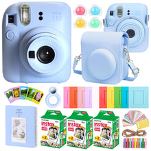 FUJIFILM INSTAX MINI 12 Instant Film Camera (Pastel Blue) + Complete Accessory Kit for Fujifilm Instax Mini 8/9/11/12 – Camera Case, Photo Album, Frames, Stickers & Lens Filters (Blue) + 3x Fujifilm 2x10 Film Mini Instax Film Pack