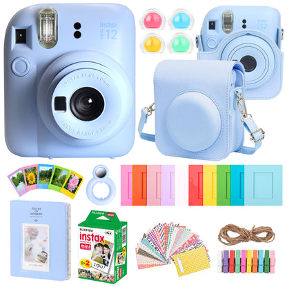 FUJIFILM INSTAX MINI 12 Instant Film Camera (Pastel Blue) + Complete Accessory Kit for Fujifilm Instax Mini 8/9/11/12 ÃƒÂ¢Ã‚Â€Ã‚Â“ Camera Case, Photo Album, Frames, Stickers & Lens Filters (Blue) + Fujifilm 2x10 Film Mini Instax Film Pack