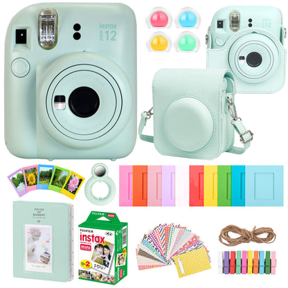 FUJIFILM INSTAX MINI 12 Instant Film Camera (Mint Green) + Complete Accessory Kit for Fujifilm Instax Mini 8/9/11/12 ÃƒÂ¢Ã‚Â€Ã‚Â“ Camera Case, Photo Album, Frames, Stickers & Lens Filters (Green) + Fujifilm 2x10 Film Mini Instax Film Pack