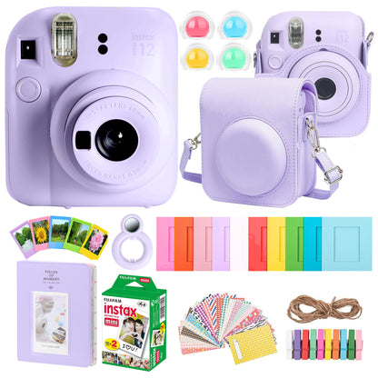 FUJIFILM INSTAX MINI 12 Instant Film Camera (Lilac Purple) + Complete Accessory Kit for Fujifilm Instax Mini 8/9/11/12 ÃƒÂ¢Ã‚Â€Ã‚Â“ Camera Case, Photo Album, Frames, Stickers & Lens Filters (Purple) + Fujifilm 2x10 Film Mini Instax Film Pack