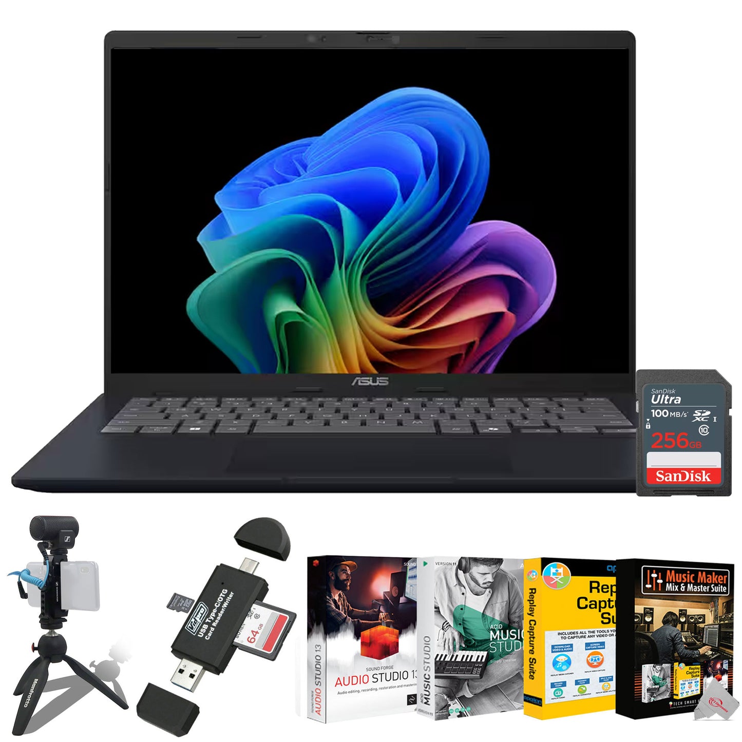 ASUS Vivobook 14 14" FHD+ Laptop - Snapdragon X - 16GB Memory, 512GB SSD (Quiet Blue) Accessory Bundle
