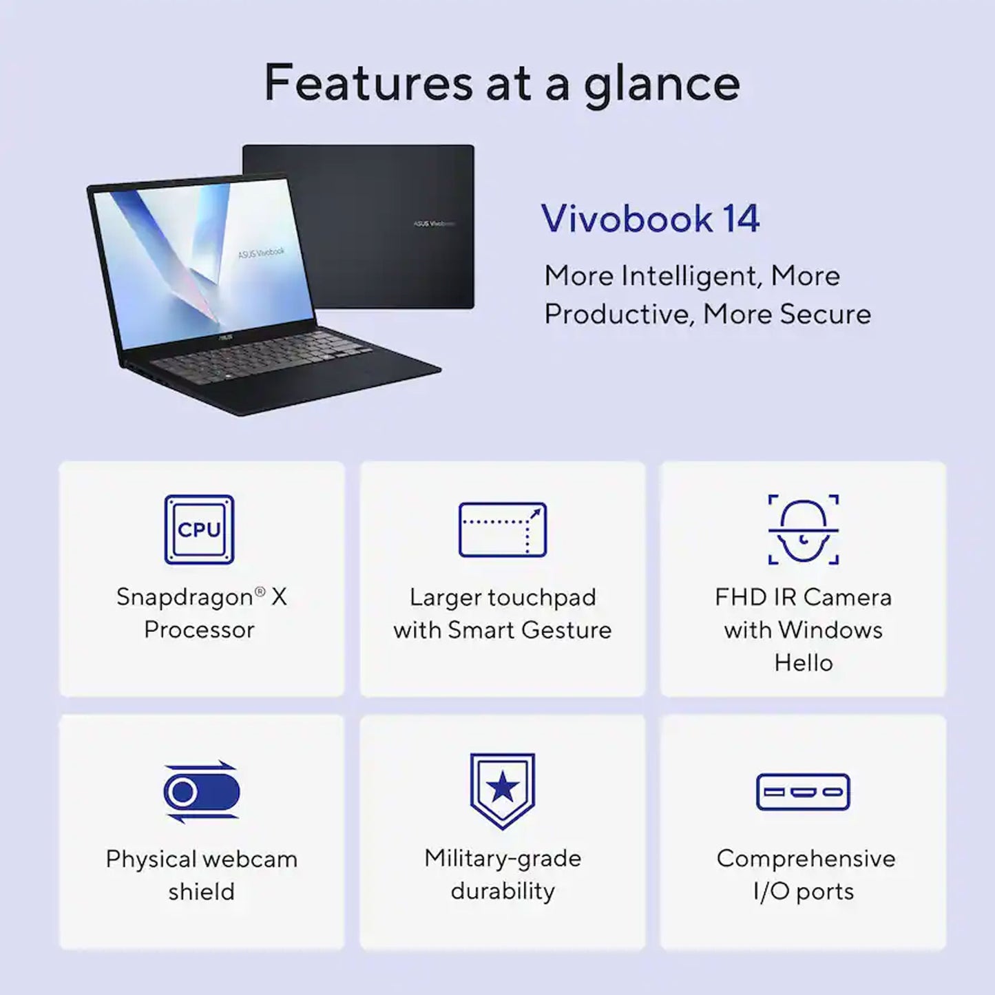 ASUS Vivobook 14 14" FHD+ Laptop - Snapdragon X - 16GB Memory, 512GB SSD (Quiet Blue)