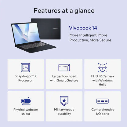 ASUS Vivobook 14 14" FHD+ Laptop - Snapdragon X - 16GB Memory, 512GB SSD (Quiet Blue)