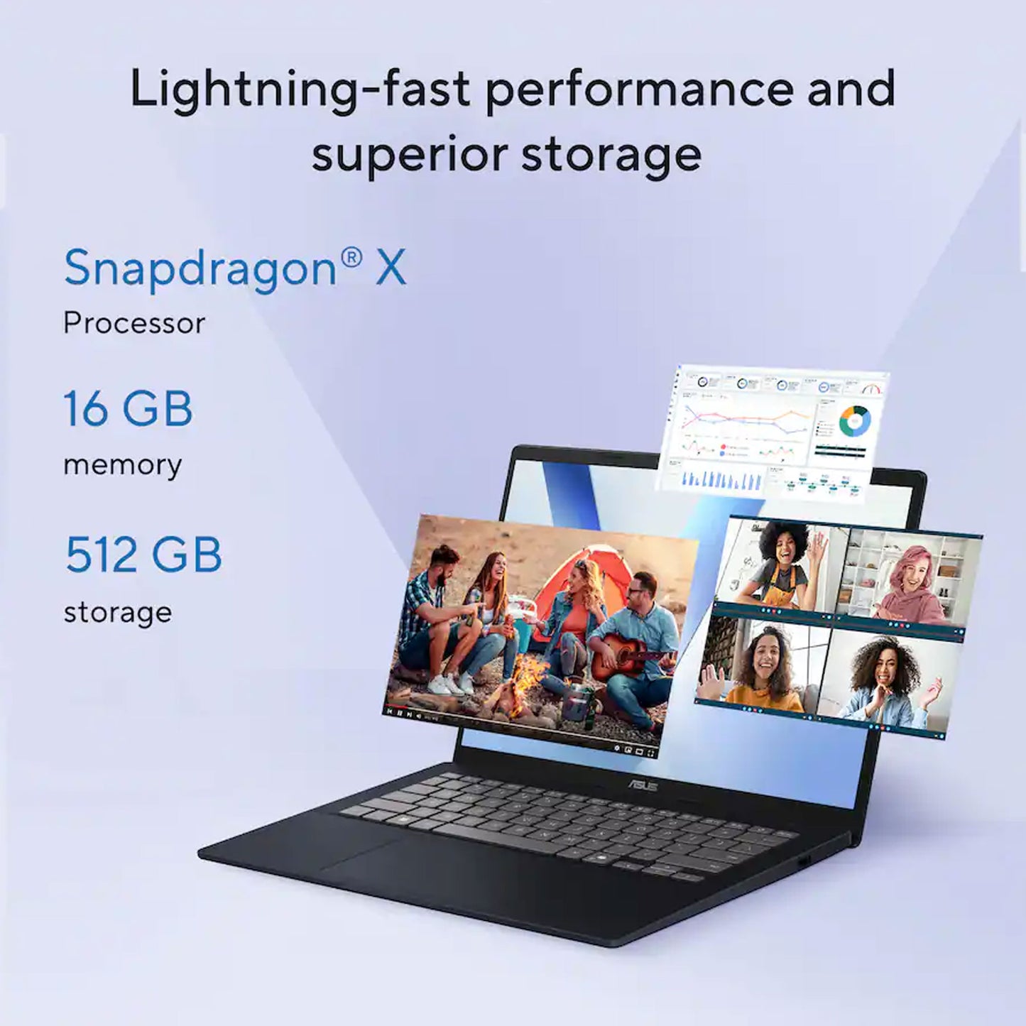ASUS Vivobook 14 14" FHD+ Laptop - Snapdragon X - 16GB Memory, 512GB SSD (Quiet Blue)