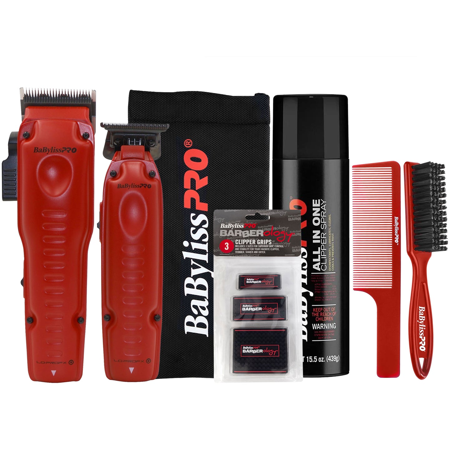 BaByliss Pro FXONE LO-PROFX Hair Clipper, Trimmer, Charging Base and Boosted Capacity Battery (Red) FX129MRPK Barber Essential Bundle