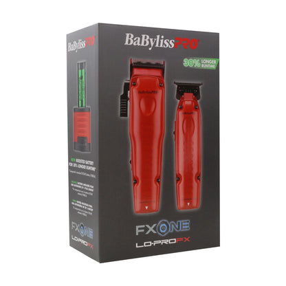 BaByliss Pro FXONE LO-PROFX Hair Clipper, Trimmer, Charging Base and Boosted Capacity Battery (Red) FX129MRPK Barber Essential Bundle