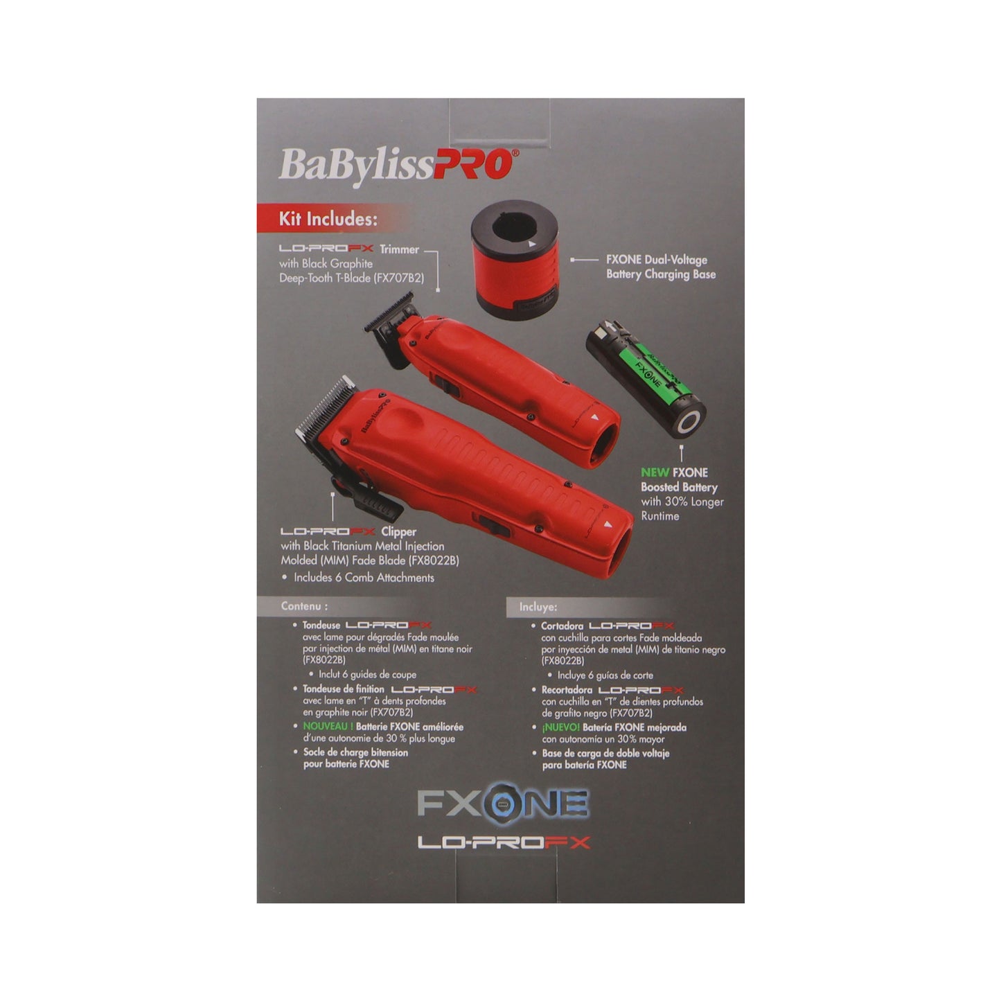 BaByliss Pro FXONE LO-PROFX Hair Clipper, Trimmer, Charging Base and Boosted Capacity Battery (Red) FX129MRPK Barber Essential Bundle