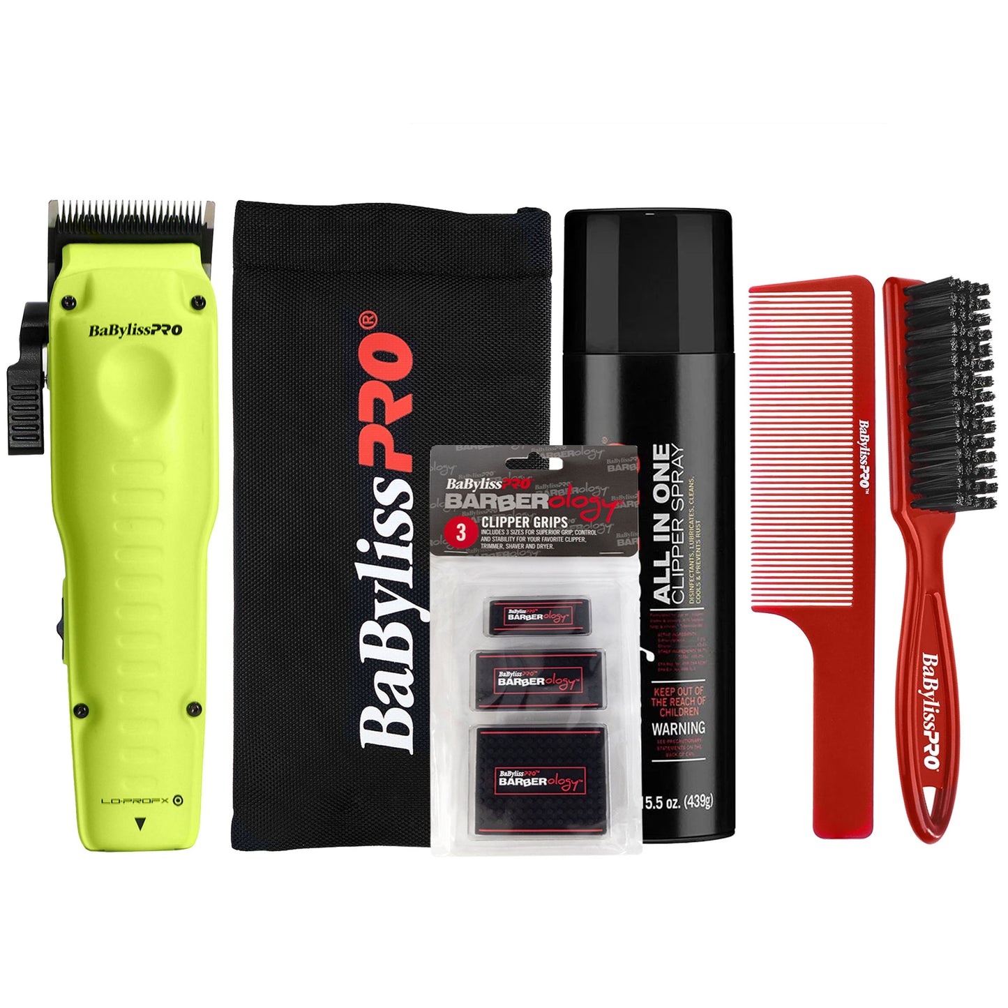 BaBylissPRO FXONE Lo-ProFX Limited Edition Neon Yellow Clipper with Charging Base & Battery FX829 Barber Essential Bundle