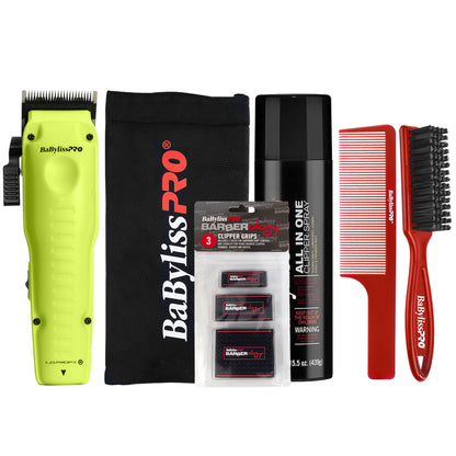 BaBylissPRO FXONE Lo-ProFX Limited Edition Neon Yellow Clipper with Charging Base & Battery FX829 Barber Essential Bundle