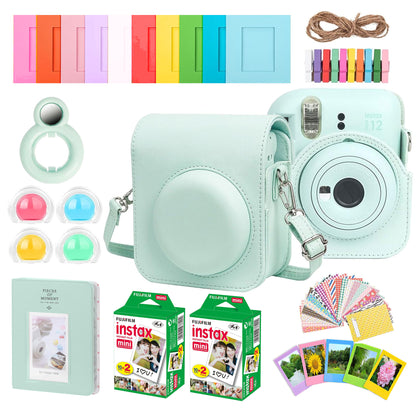 Complete Accessory Kit for Fujifilm Instax Mini 8/9/11/12 â€“ Camera Case, Photo Album, Frames, Stickers & Lens Filters (Green) + 2x Fujifilm 2x10 Film Mini Instax Film Pack