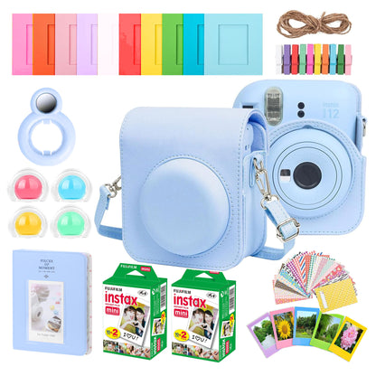 Complete Accessory Kit for Fujifilm Instax Mini 8/9/11/12 â€“ Camera Case, Photo Album, Frames, Stickers & Lens Filters (Blue) + 2x Fujifilm 2x10 Film Mini Instax Film Pack