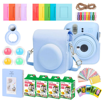 Complete Accessory Kit for Fujifilm Instax Mini 8/9/11/12 – Camera Case, Photo Album, Frames, Stickers & Lens Filters (Blue) + 4x Fujifilm 2x10 Film Mini Instax Film Pack