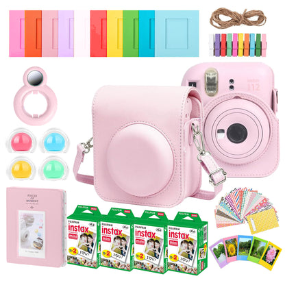 Complete Accessory Kit for Fujifilm Instax Mini 8/9/11/12 – Camera Case, Photo Album, Frames, Stickers & Lens Filters (Pink) + 4x Fujifilm 2x10 Film Mini Instax Film Pack
