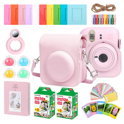 Complete Accessory Kit for Fujifilm Instax Mini 8/9/11/12 â€“ Camera Case, Photo Album, Frames, Stickers & Lens Filters (Pink) + 2x Fujifilm 2x10 Film Mini Instax Film Pack