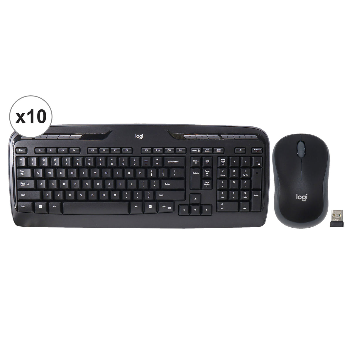 10x Logitech MK320 Full-size Wireless Membrane Keyboard and Mouse Bundle for PC - Black