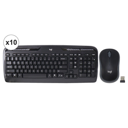 10x Logitech MK320 Full-size Wireless Membrane Keyboard and Mouse Bundle for PC - Black