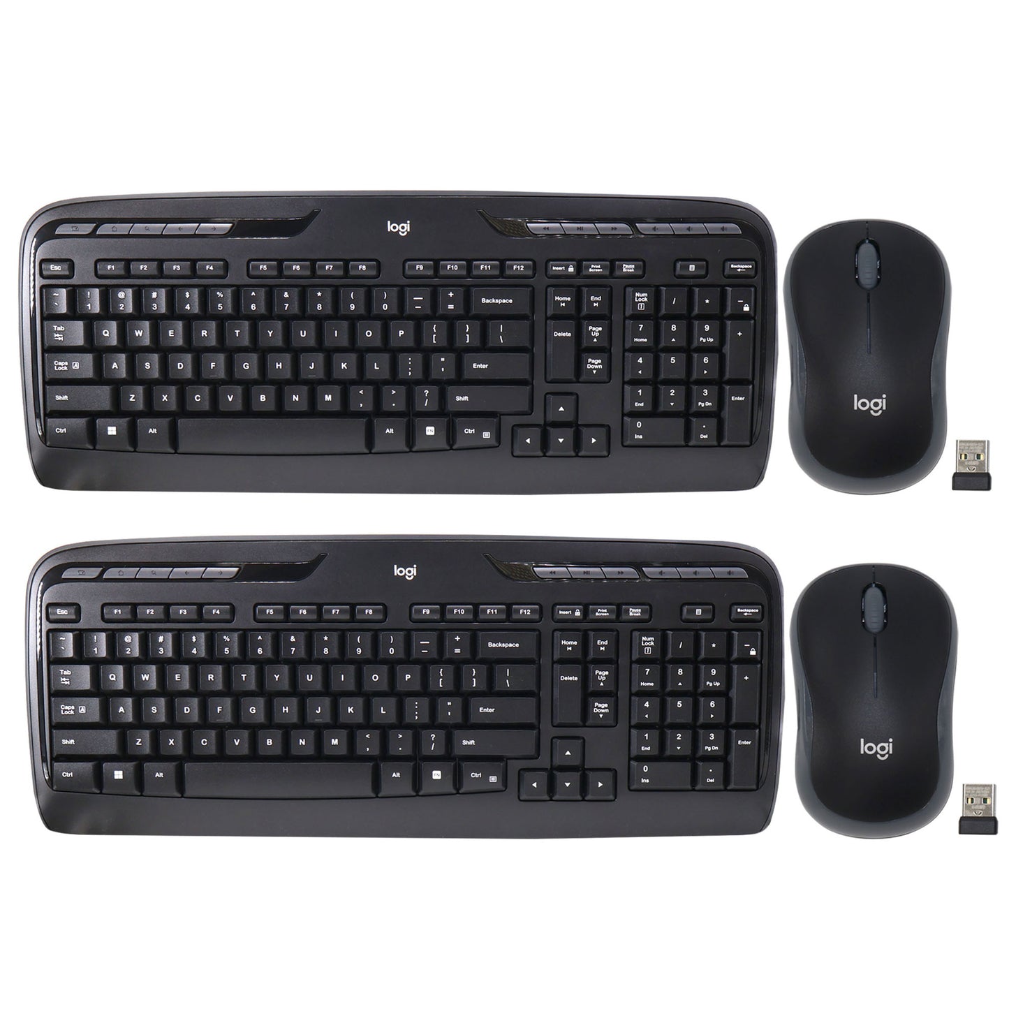 2x Logitech MK320 Full-size Wireless Membrane Keyboard and Mouse Bundle for PC - Black