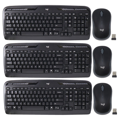 3x Logitech MK320 Full-size Wireless Membrane Keyboard and Mouse Bundle for PC - Black
