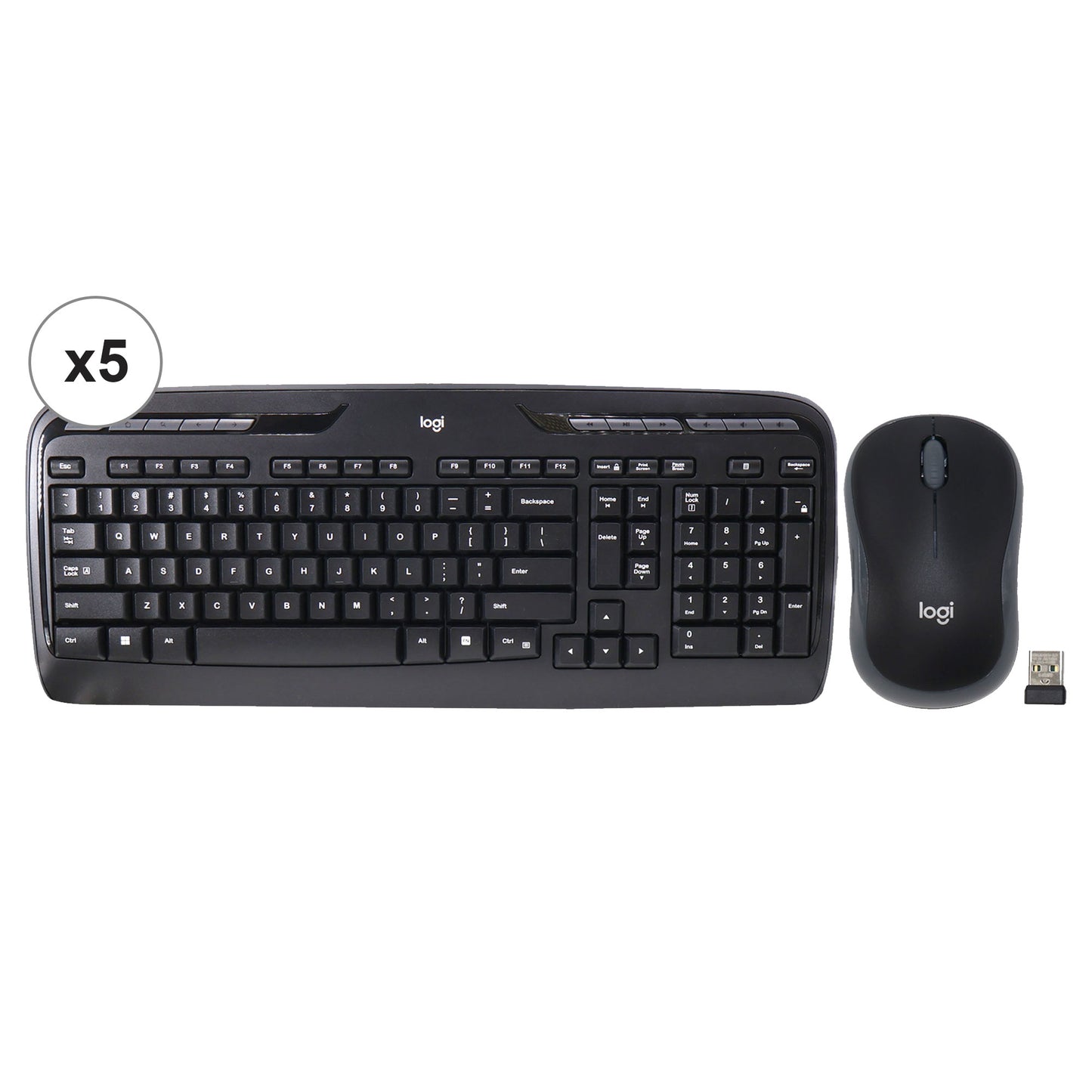 5x Logitech MK320 Full-size Wireless Membrane Keyboard and Mouse Bundle for PC - Black