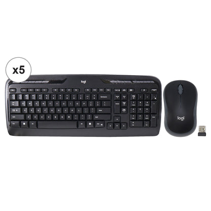5x Logitech MK320 Full-size Wireless Membrane Keyboard and Mouse Bundle for PC - Black