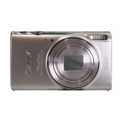 Canon PowerShot ELPH 360 HS A Digital Camera (Silver) + SanDisk Ultra 64GB microSDXC Card + Protective Carrying Case + Vivitar Large Rubberized Spider Tripod + Slave flash + Card Reader + Card Wallet + LI-ON BATTERY FOR CANON NB-11LH + Three Piece Cleanin