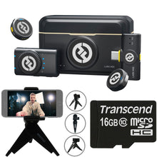 Hollyland LARK M2 2-Person Wireless Mini Combo Microphone System (Shine Charcoal) with compact Selfie Video Tripod and 16GB MicroSD Card