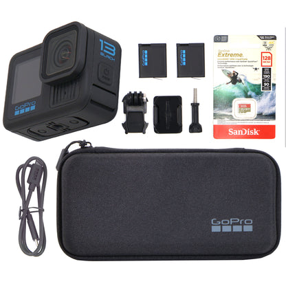 GoPro HERO13 Action Camera Bundle with Additional Battery, 128GB microSD Card and Carrying Case (Black)