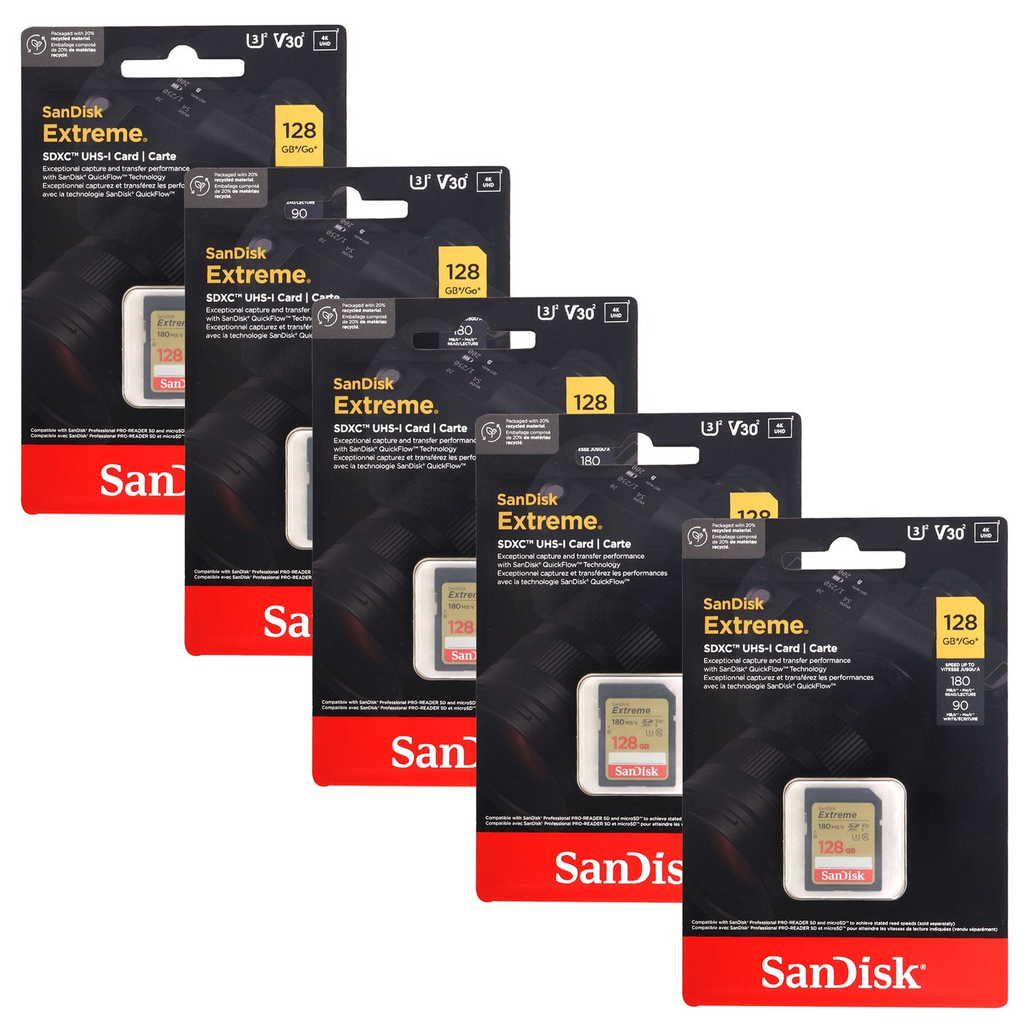 5x Sandisk 128GB Extreme SDXC UHS-I Memory Card