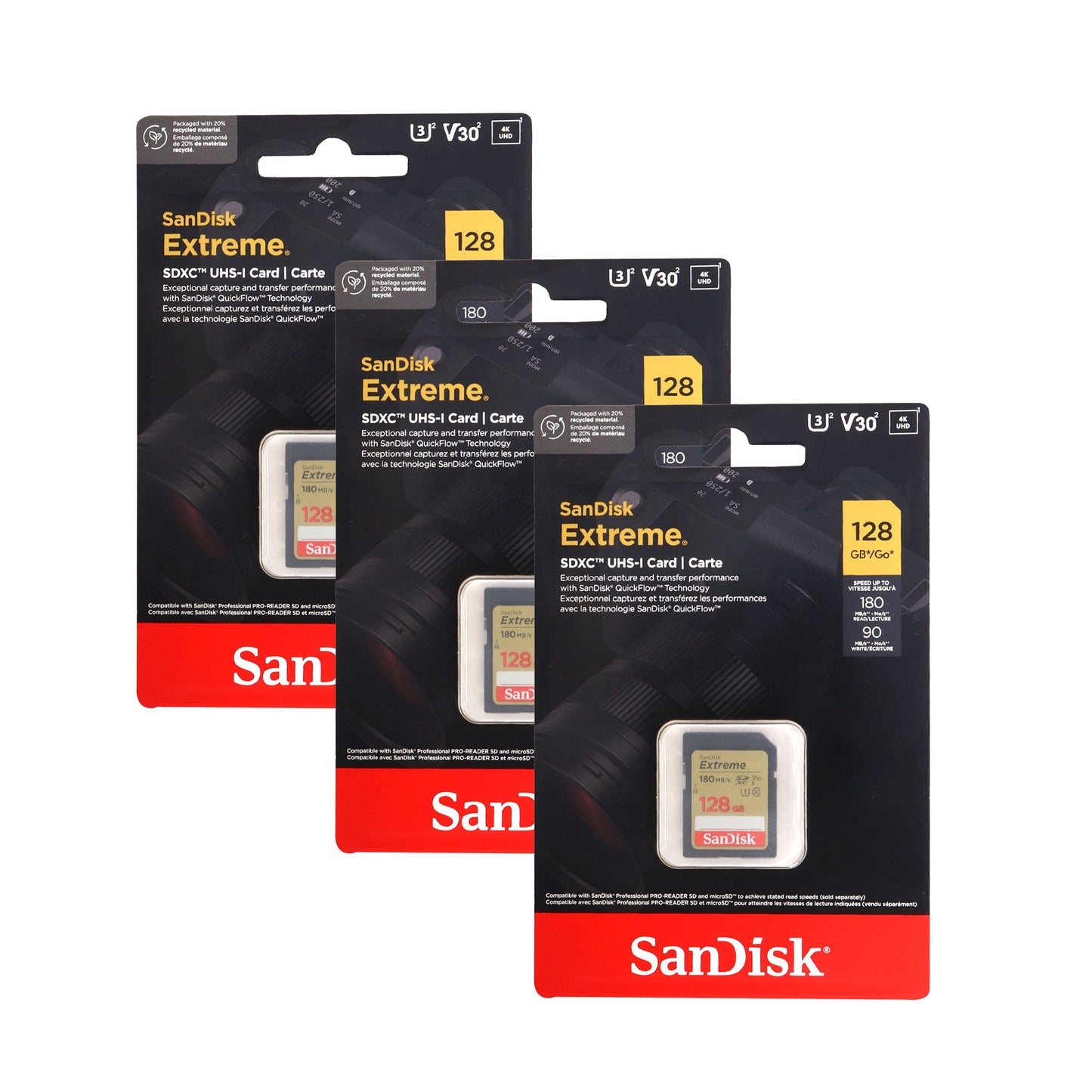 3x Sandisk 128GB Extreme SDXC UHS-I Memory Card
