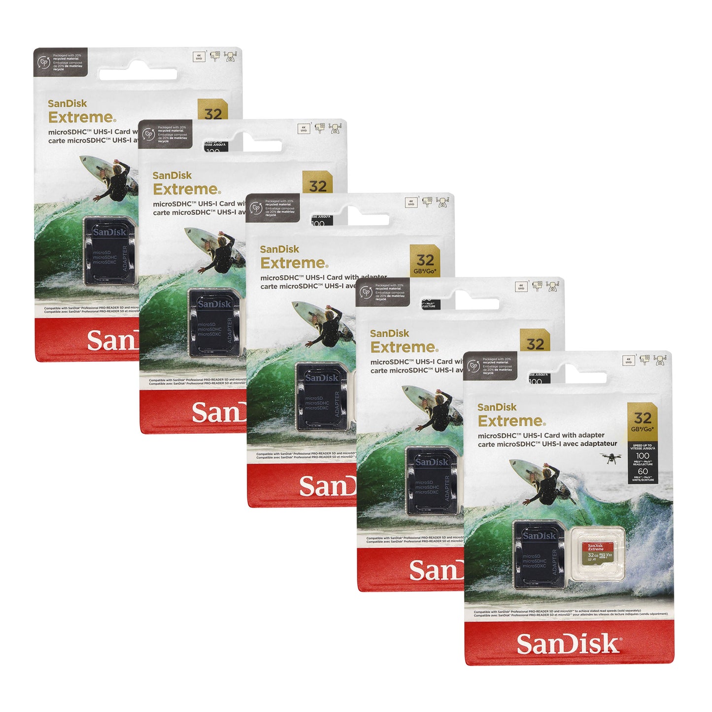 5x SanDisk 32GB Extreme UHS-I microSDHC Memory Card with SD Adapter