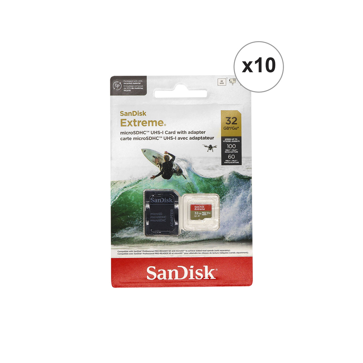 10x SanDisk 32GB Extreme UHS-I microSDHC Memory Card with SD Adapter