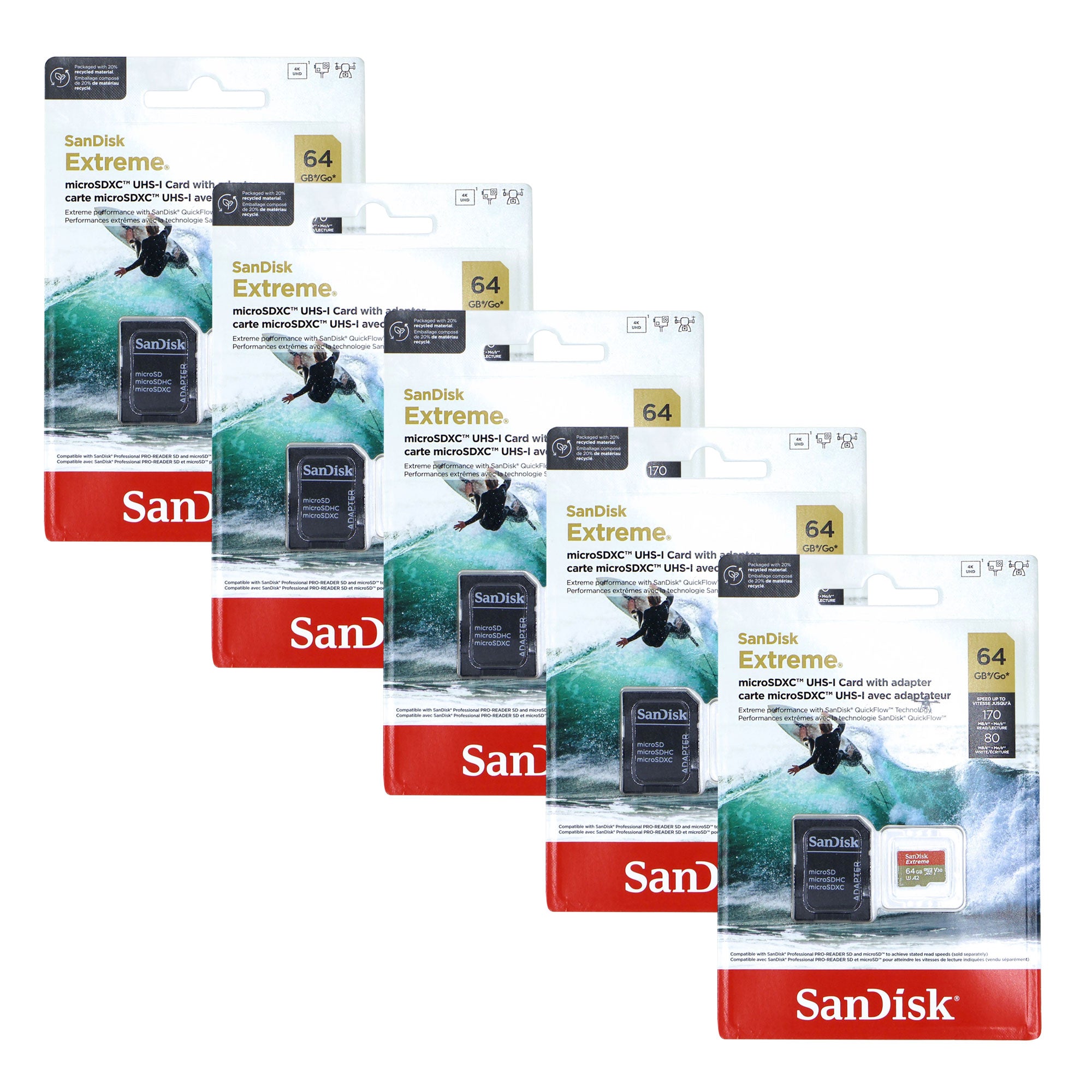 5x SanDisk Micro SD Memory Card for 64GB UHS-I Action Camera with Adap ...