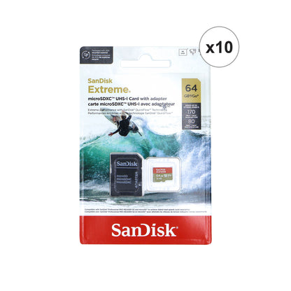 10x SanDisk Micro SD Memory Card for 64GB UHS-I Action Camera with Adapter