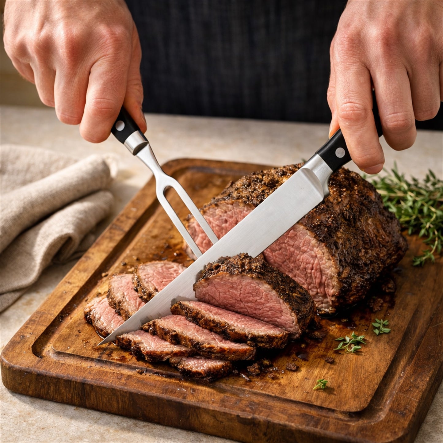Wusthof Gourmet 4-Piece Chef's Knife Set, Black - Includes 8" Chef's Knife, 2.75" Paring Knife, 4.5" Utility Knife, Honing Steel + Wusthof Classic 2-Piece Carving Set - Includes Classic 8" Carving Knife + Classic 6" Straight Meat Fork  - 1120160204