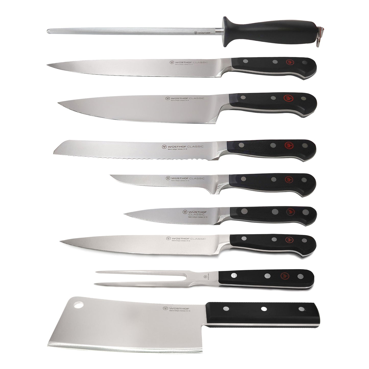 Wusthof 1120160602 Classic Six Piece Cook's Set 6, Black + Wusthof Classic 2-Piece Carving Set - Includes Classic 8" Carving Knife + Classic 6" Straight Meat Fork  - 1120160204  + WÜSTHOF Classic 6" Cleaver Knive, Black