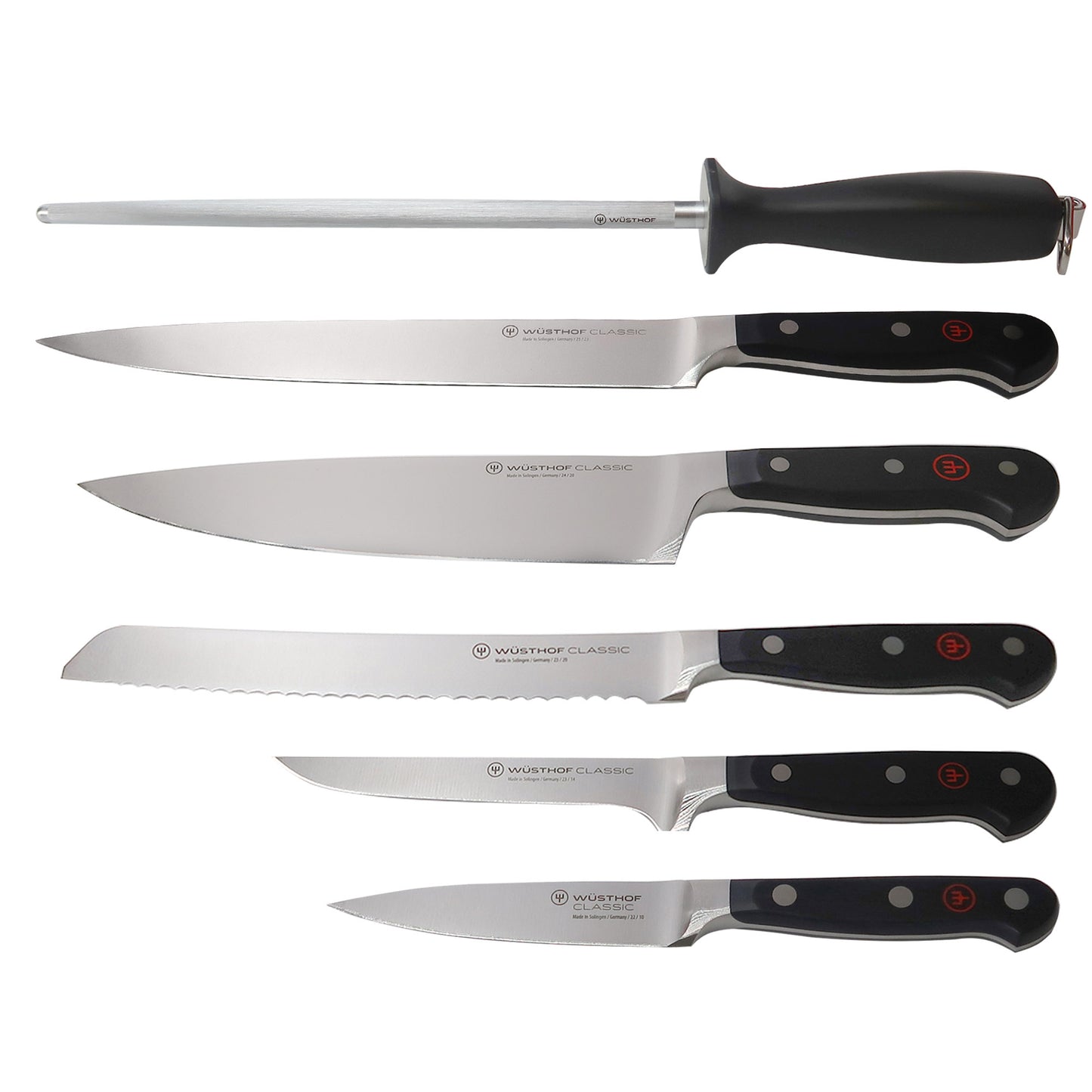 Wusthof 1120160602 Classic Six Piece Cook's Set 6, Black + Wusthof Classic 2-Piece Carving Set - Includes Classic 8" Carving Knife + Classic 6" Straight Meat Fork  - 1120160204  + WÜSTHOF Classic 6" Cleaver Knive, Black