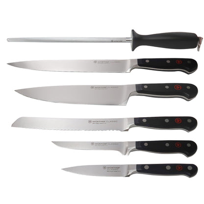 Wusthof 1120160602 Classic Six Piece Cook's Set 6, Black + Wusthof Classic 2-Piece Carving Set - Includes Classic 8" Carving Knife + Classic 6" Straight Meat Fork  - 1120160204  + WÜSTHOF Classic 6" Cleaver Knive, Black