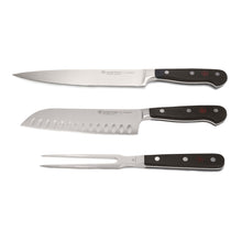 Wusthof Classic 7" Hollow Edge Santoku Kitchen Knife + Classic 2-Piece Carving Set (Classic 8" Carving Knife, Classic 6" Straight Meat Fork)