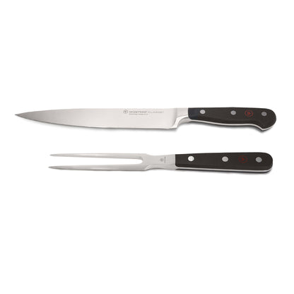 Wusthof Classic 17cm / 7" Hollow Edge Santoku Kitchen Knife + Wusthof Classic 2-Piece Carving Set - Includes Classic 8" Carving Knife + Classic 6" Straight Meat Fork  - 1120160204