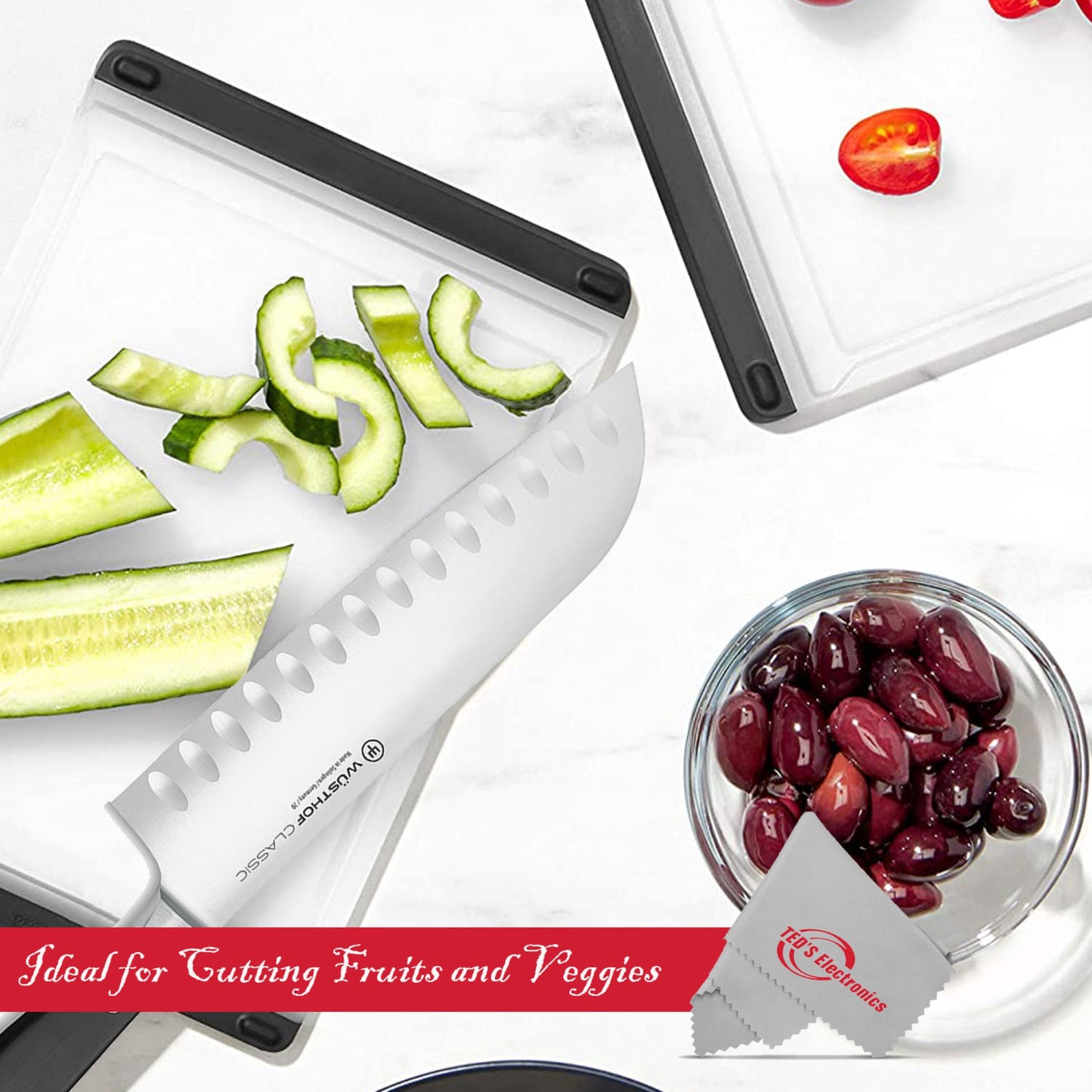 Wusthof Classic 17cm / 7" Hollow Edge Santoku Kitchen Knife + Wusthof Classic 2-Piece Carving Set - Includes Classic 8" Carving Knife + Classic 6" Straight Meat Fork  - 1120160204