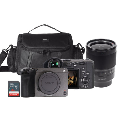 Sony FX2 Full-Frame Digital Cinema Line Camera (Gray) + Sony Distagon T* FE 35mm f/1.4 ZA Lens + SanDisk 64GB Ultra SDXC UHS I Memory Card + Full Size DSLR Gadget Bag