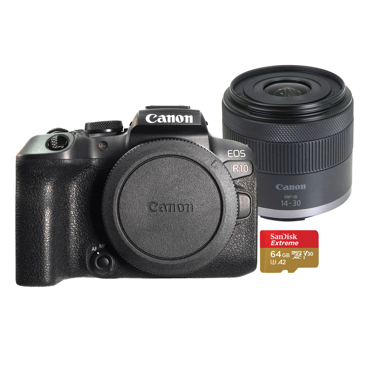 Canon EOS R10 Mirrorless Camera - Black with RF-S 14-30mm f/4-6.3 IS STM PZ Lens (Canon RF) and 64GB MicroSD Memory Card
