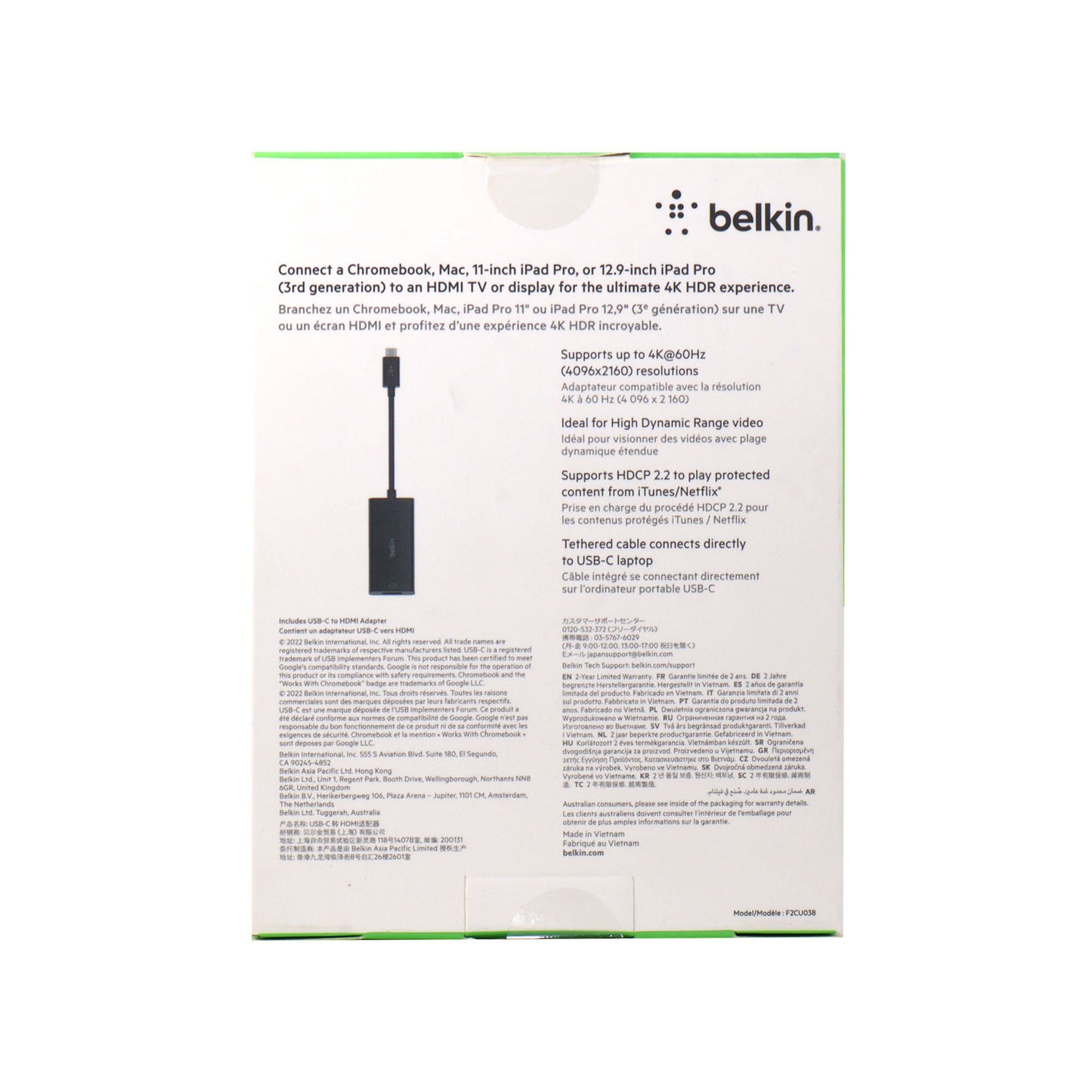 Belkin USB-C to HDMI Adapter 4K 60Hz to HDMI Converter Adapter - F2CU038BTBLK