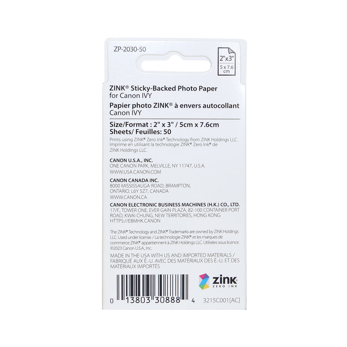 Canon 2 x 3" ZINK Photo Paper Pack (50 Sheets)