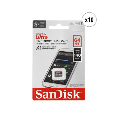 10x Sandisk Ultra microSD 64 GB 140MB/s Memory Card